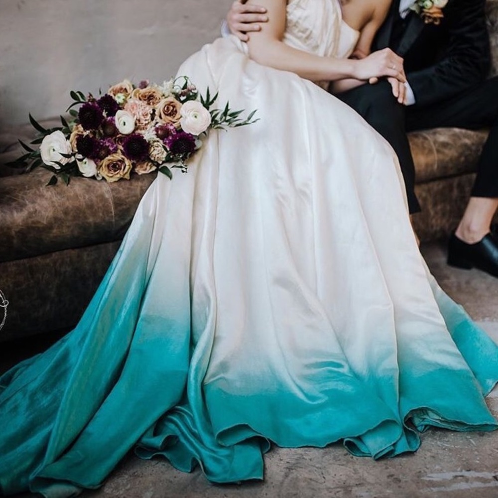 🌎 ECO Teal Ombré Dyed HEMP SILK ECO 👗 - Picture 3 of 5